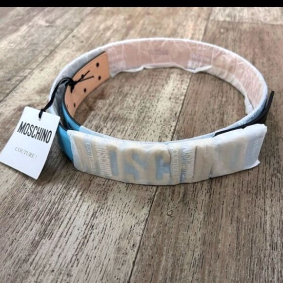 MOSCHINO BELT LIGHT BLUE 42" NWT - Picture 3 of 12